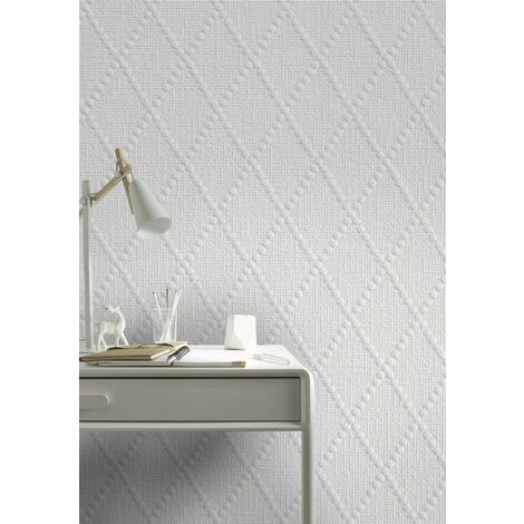 Papier peint intissé Losanges Relief 1005 x 52cm Blanc