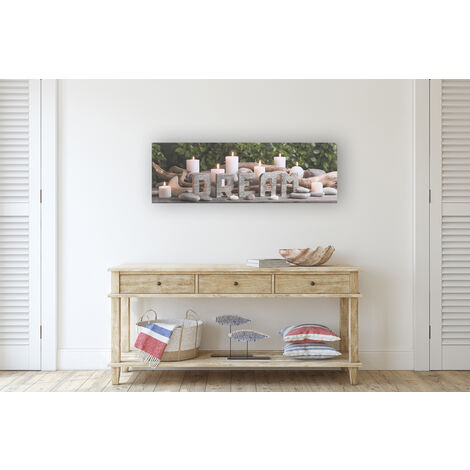 Toile à LED Bougies Dream 30 x 90cm – Toile tendue sur MDF – Lampes LED avec interrupteur – Décoration murale beige et gris – Art For The Home