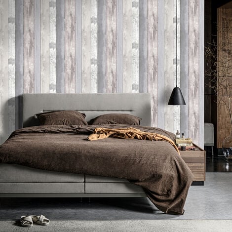 Papier peint intissé Palissade Bois 1005 x 52cm Beige, Gris