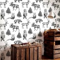 Papier peint intissé Animaux de nos forêts Vinyle 1005 x 52cm Blanc, Noir