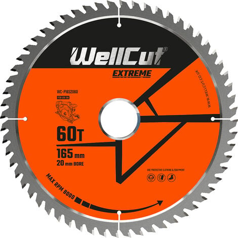 WellCut Extreme TCT Saw Blade 165mm x 60T x 20mm Bore Suitable For DSP600, DWS520, DCS520, GKT55