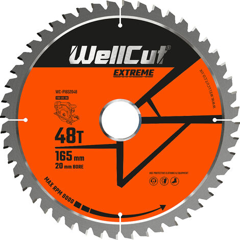 WellCut Extreme TCT Saw Blade 165mm x 48T x 20mm Bore Suitable For SP6000, DWS520, DCS520, GKT55