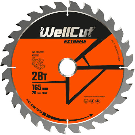 WellCut Extreme TCT Saw Blade 165mm x 28T x 20mm Bore Suitable For SP6000, DSP600, DWS520, GKT55