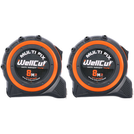 Wellcut 8M/26ft Pocket Tape Measure With Magnetic Hook, Anti-Impact Pack of 2