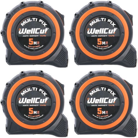 Wellcut 5M/16ft Pocket Tape Measure With Magnetic Hook, Anti-Impact Pack of 4
