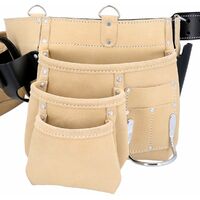 Tool Belt 12 Pocket Suede Storage Leather Pouch Double Hammer Loop, TOUGH MASTER