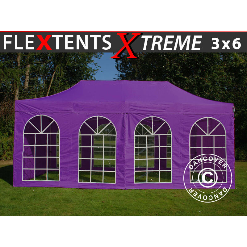 Gazebo pieghevole Gazebo rapido FleXtents Xtreme 50 Vintage Style 3x6m  Viola, inclusi 6 fianchi