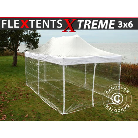 Gazebo pieghevole Gazebo rapido FleXtents Xtreme 50 3x6m Trasparente,  inclusi 6 fianchi