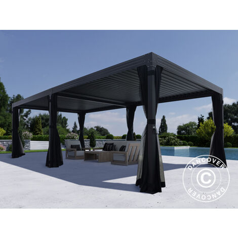 Gazebo pergola bioclimatico Monterey, 4x8m, con tendine e