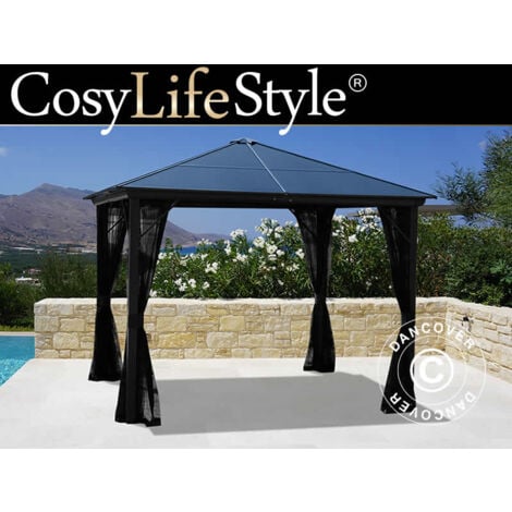 Gazebo Santa Barbara con tende e zanzariera, 3x3m, Nero