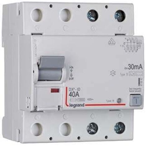 Interrupteur différentiel DX³-ID arrivée haute et départ bas à vis - 2P 230V 40A typeB 30mA - 4 modules (1/2)