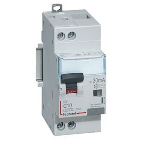 DISJONCTEUR DIFFÉRENTIEL MONOBLOC DX3 6000 - VIS/VIS-U+N 230V-10A-TYPEAC-30MA-10KA-COURBE C-DÉPART LEGRAND 410784