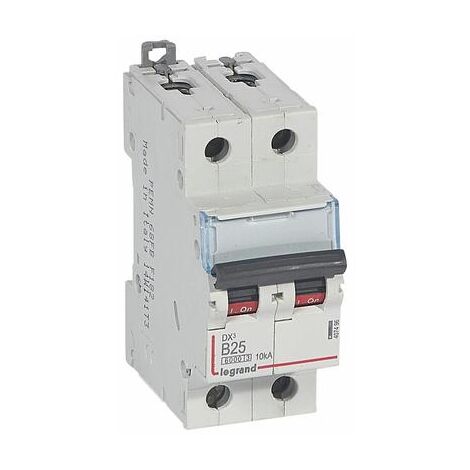 Disjoncteur DX³6000 10kA arrivée haute et départ bas à vis 2P 230V à 400V - 25A - courbe B - 2 modules - 407496 - LEGRAND (1/2)