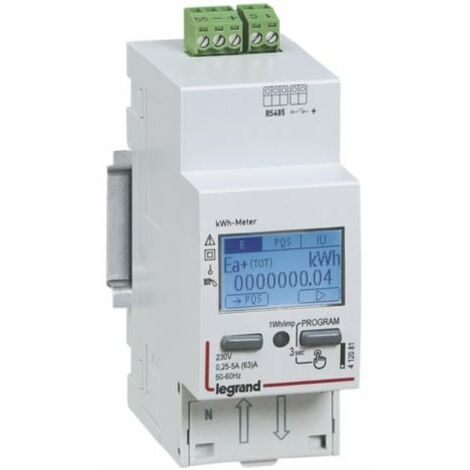 Compteur modulaire monophasé EMDX³ MID raccordement direct 63A - 2 modules - avec sortie RS485 - double comptage - LEGRAND