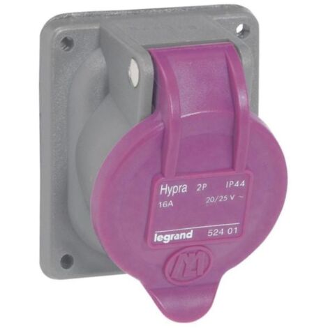 Legrand – Prise de courant fixe 2P Hypra IP44 TBT 16A 20-25V – Borne à vis – Environnement humide – Plastique robuste – Mauve