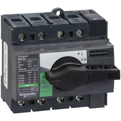 Schneider Electric – Interrupteur sectionneur 4 pôles 80 A 500 V CA – Indication de contact positif – Pour isolement tableau électrique – 28905 - INS80
