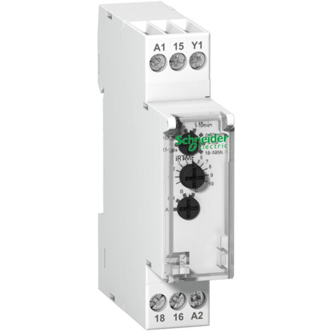 Schneider Electric – Relais temporisé multifonction 1OF 12...240VCA/CC – Courant 8A – Plage de temporisation 0,1 à 360000s – Montage sur rail DIN - A9E16070