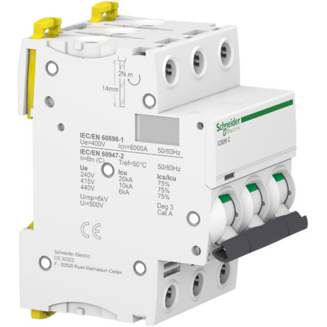 disjoncteur - ic60n - 3 pôles - 6a - courbe c - 6 ka - schneider electric a9f77306 (1/5)