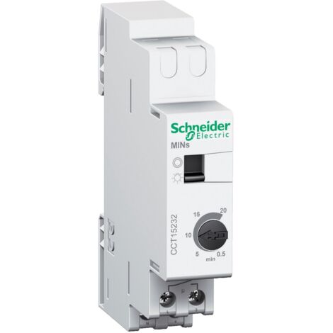 Schneider Electric – Minuterie avec marche forcée 0,5 à 20 mn – Intensité 16A – Tension 230V – Support rail DIN – Temporisation ajustable