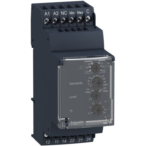 Schneider Electric – Relais de contrôle de niveau de liquide 24-240V AC/DC – Contacts 2OF – Capacité 5A – Montage rail DIN – RM35LM33MW