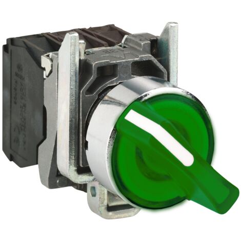 bouton tournant lumineux - 2 positions - 230v - vert - schneider xb4bk123m5