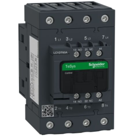 Schneider Electric – Contacteur TeSys 4 pôles 60 A 230 V AC – Compatible jusqu'à 440 V AC – Bornes vis BTR EverLink – LC1DT60AP7