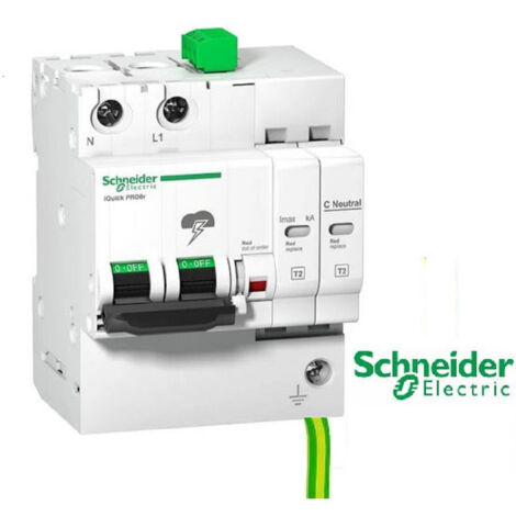 Schneider Electric – Parafoudre 1P+N 20kA A9L16295 – Protection contre surtensions – Câble de terre 16 mm² – Signalisation à distance - Acti9