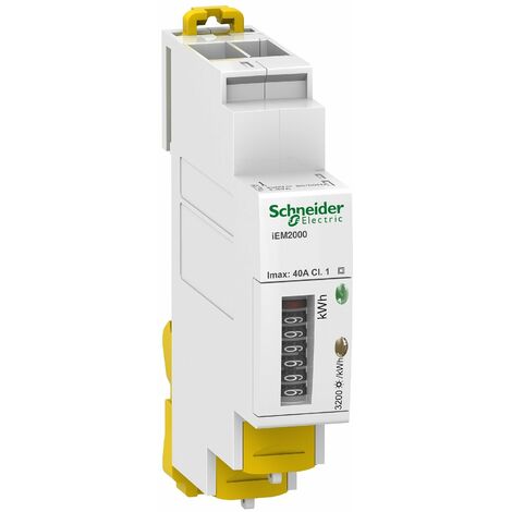 Schneider Electric – Compteur d'énergie monophasé 40A – Tension 230V – Classe de précision 1 – Montage sur rail DIN – Certification MID - A9MEM2000