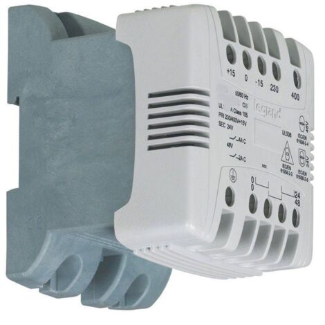 Legrand – Transformateur monophasé 230-400V – Tension secondaire 115-230V – Puissance 160VA – Filtrage des parasites – Borne à vis