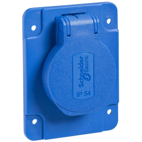 Schneider Electric – Socle de prise NF 65x85mm 2P+T 10-16 A IP54 – Connexion arrière – Couleur bleu – Pour installation encastrée