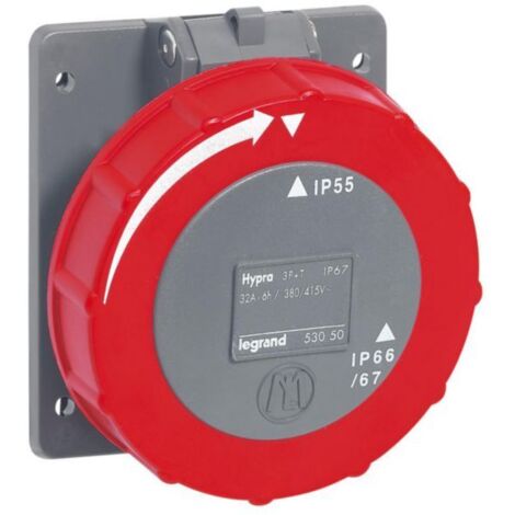 prise tableau 32 ampères 3p+t ip55 rouge - legrand hypra 53050