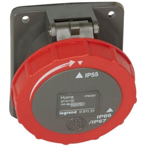 Legrand – Prise fixe Hypra 16A IP67 – 380V à 415V – 3P+N+T – Borne à vis – Plastique pour environnements humides (1/2)