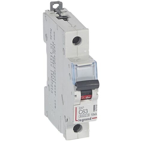 Legrand – Disjoncteur unipolaire 63A – Courbe C – 10kA – Arrivée haute et départ bas à vis – 1 module – 230V à 400V (1/2)