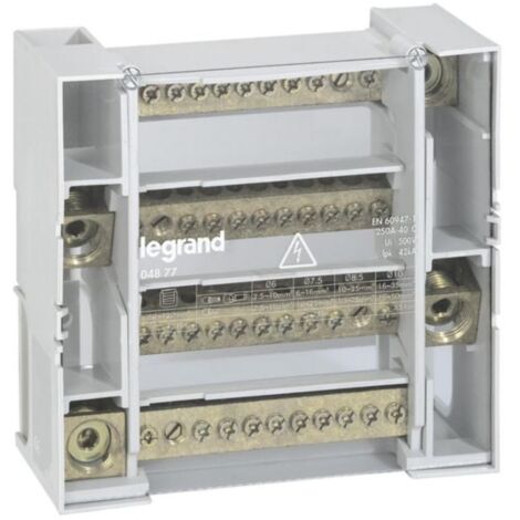 Legrand – Répartiteur modulaire tétrapolaire 4P 250A – 9 modules – Rail DIN – Connexions pour câbles rigides et flexibles – 4877
