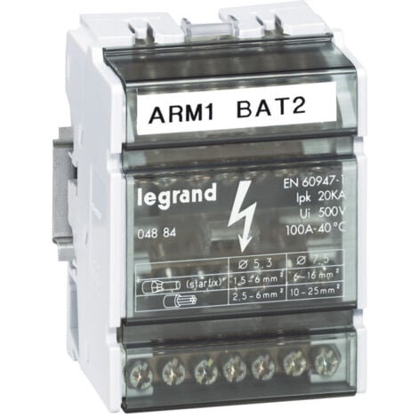 Répartiteur modulaire monobloc tétrapolaire à bornes - 100A - 7 connexions par barreau - 4 modules