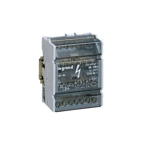 Répartiteur modulaire monobloc tétrapolaire à bornes - 100A - 7 connexions par barreau - 4 modules