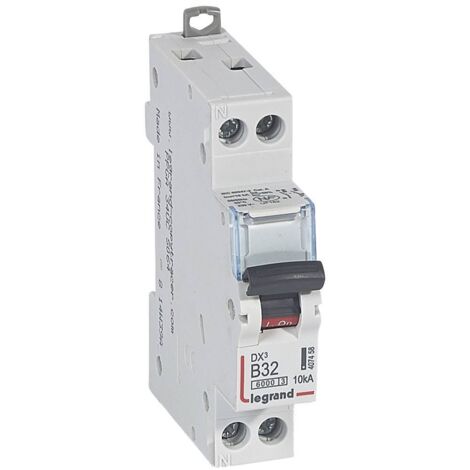 Disjoncteur DX³6000 arrivée haute et départ bas à vis U+N 230V 32A courbe B 1 module LEGRAND 407458 (1/2)