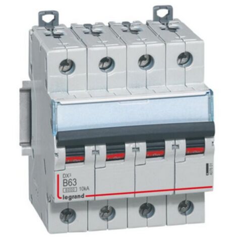 Disjoncteur DX³6000 10kA arrivée haute et départ bas à vis 4 Pôles 400V 63A courbe B 4 modules LEGRAND 407601 (1/2)
