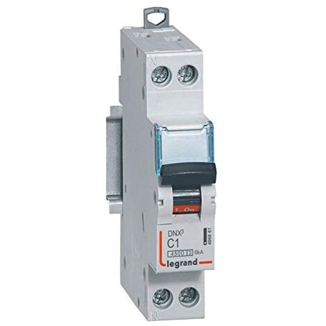 Disjoncteur Phase+Neutre DNX³4500 6kA arrivée et sortie borne à vis - 1P+N 230V 1A courbe C - 1 module - LEGRAND (1/3)