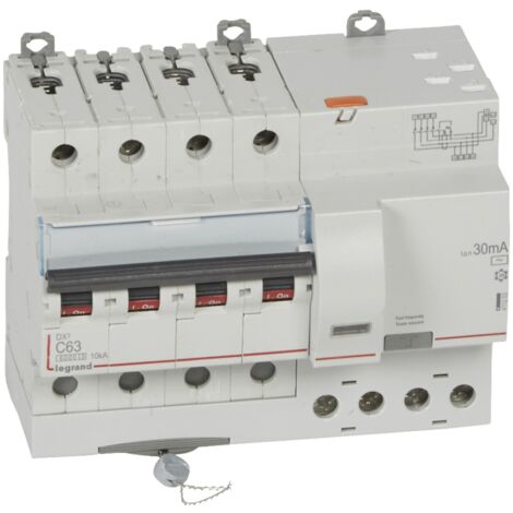 Legrand – Disjoncteur différentiel 63A courbe C 30mA 4 pôles type AC – Capacité de coupure 6kA – Arrivée par le haut à bornes automatiques