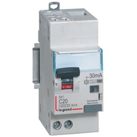 Disjoncteur différentiel DX³4500 arrivée haute auto et départ bas vis U+N 230V 20A type F 30mA 2 modules LEGRAND 410762