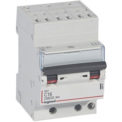 Disjoncteur DX³4500 6kA sortie basse par bornes à vis tripolaire 400V 16A courbe C 3 modules LEGRAND 406901