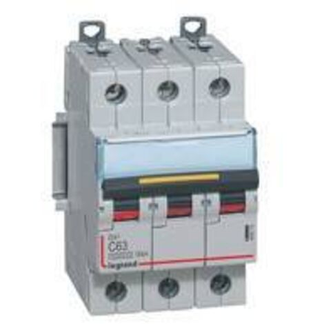 Disjoncteur DX³10000 16kA arrivée haute et départ bas à vis 3 Pôles 400V 63A courbe C 3 modules  LEGRAND 409279