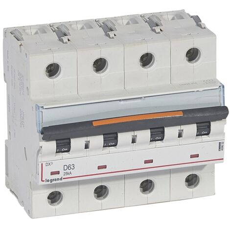 Disjoncteur DX3 Vis Tétrapolaire 400V 63A 25KA Courbe D 6 Modules LEGRAND 409852 (1/2)