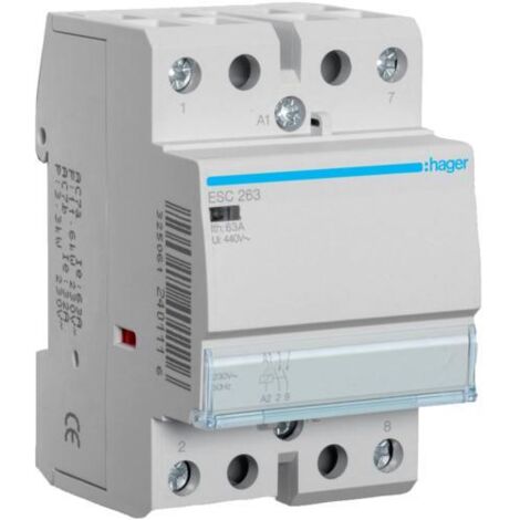 Hager – Contacteur 63A 2 contacts à fermeture 230V – Dispositif silencieux pour chauffage et éclairage – Charge max 8000W - ESC263 (1/5)