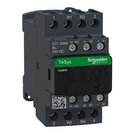 Contacteur Schneider Electric série LC1D, 4 pôles , 2 N/O + 2 N/F, 9 A, 24 V c.c. ( Prix pour 1 ) (1/4)