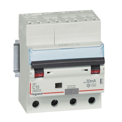 DX3 Disjoncteur Différentiel Tétrapolaire C 10A 6000A Type A 30MA 4 Modules Bornes Automatiques LEGRAND 411193 (1/2)