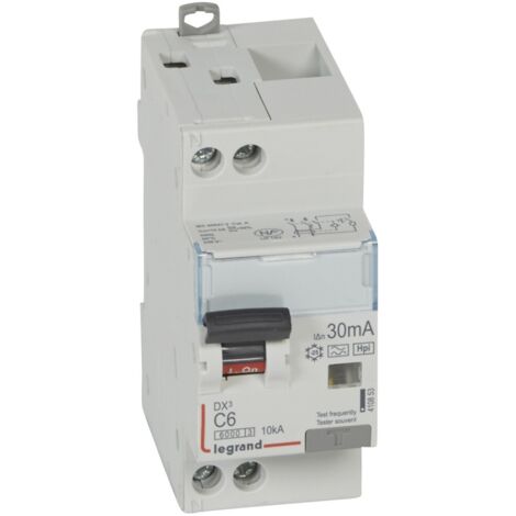 DISJONCTEUR DIFF DX³ 6000 -VIS/VIS-U+N 230V- 6 A TYPE HPI 30 MA-10 KA COURBE C 2M LEGRAND 410853