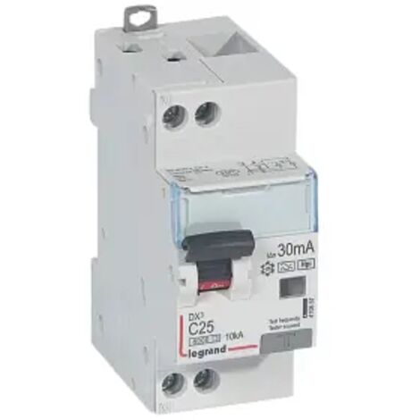 Disjoncteur différentiel monobloc DX³6000 10kA arrivée haute et départ bas à vis U+N 230V - 25A - typeF 30mA - LEGRAND