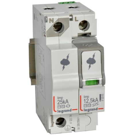 Parafoudre pour protection générale de tableau principal typeT1+typeT2 Iimp 12,5kA/pôle 1P+N 2 modules LEGRAND 412274 (1/2)